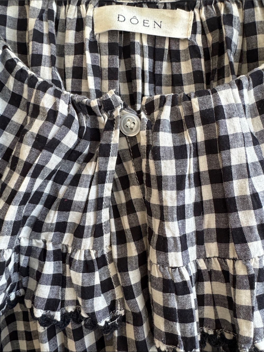 Rare DÔEN Seychelles Gingham Ruffle Organic Cotton Long Sleeve Blouse Size M - Picture 6 of 8